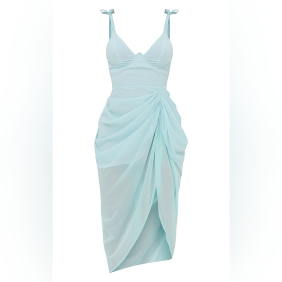 Pretty Little Thing PLT Light Blue Underwire Detail Draped Dress, US sizes 0 & 2 - Picture 4 of 6